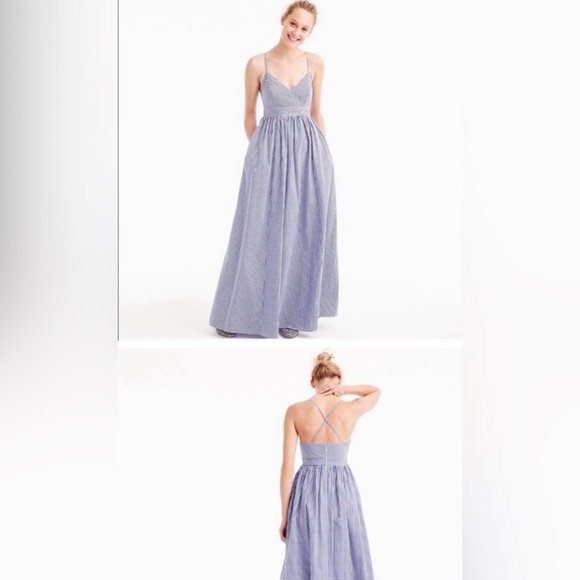 Beautiful J. Crew Collection Cotton Blue and White Gingham Maxi Dress - Picture 2 of 11